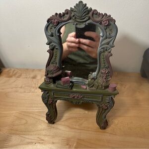 Vintage Rococo Vanity Mirror Miniature French Provincial Resin Table Décor